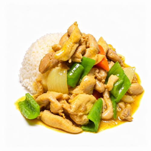 Arroz blanco con pollo al curry